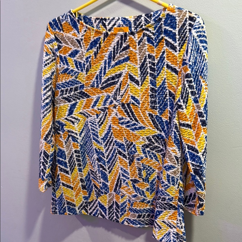 Ruby Rd. Yellow, Blue, Orange, White, Tan Graphic 3/4 Sleeve Blouse Size PM